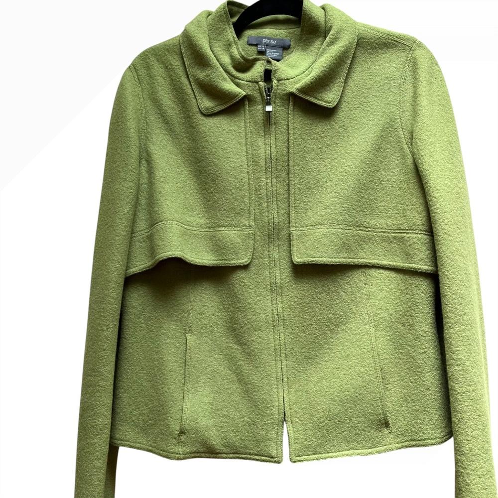 Per Se by Carlisle Boiled Wool Citron Green Jacket Size 12